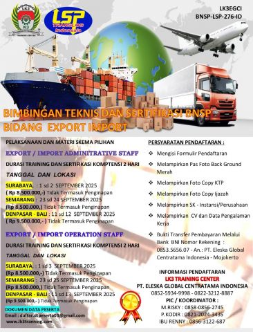BIMTEK DAN SERTIFIKASI STAF OPERATIONAL EXPORT IMPORT LISENSI BNSP