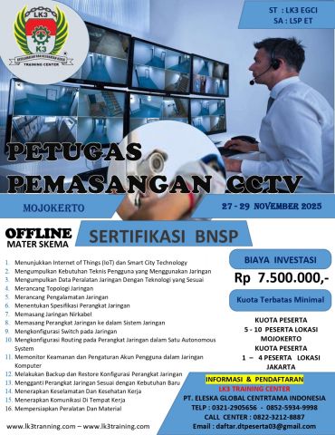 Training  Sertifikkasi Petugas PemasanganCCTV Lisensi BNSP - Mojokerto Jawa Timur